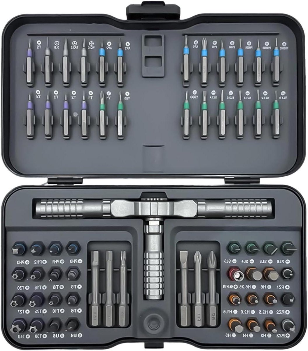 Ratelschroevendraaierset - Precisie Schroevendraaier Set - Kleine Reparaties - Magnetische Grip - 66 Delig - Grijs