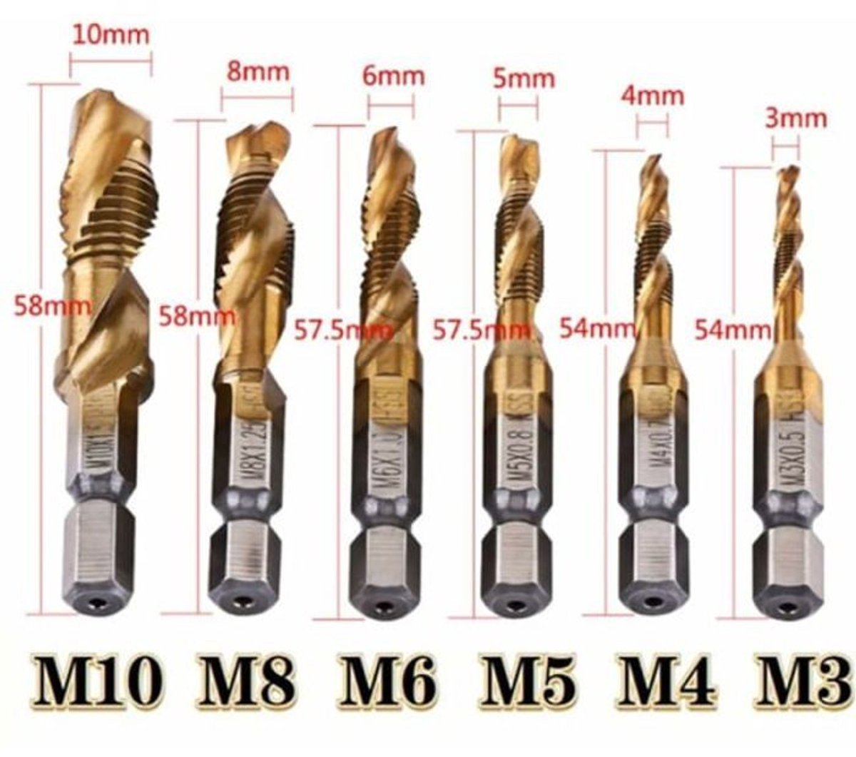 LISM-Slagboorbitset - Mechanisch - M3-M10 - Titaniumgecoat HSS - 6-delige set - Snel boren