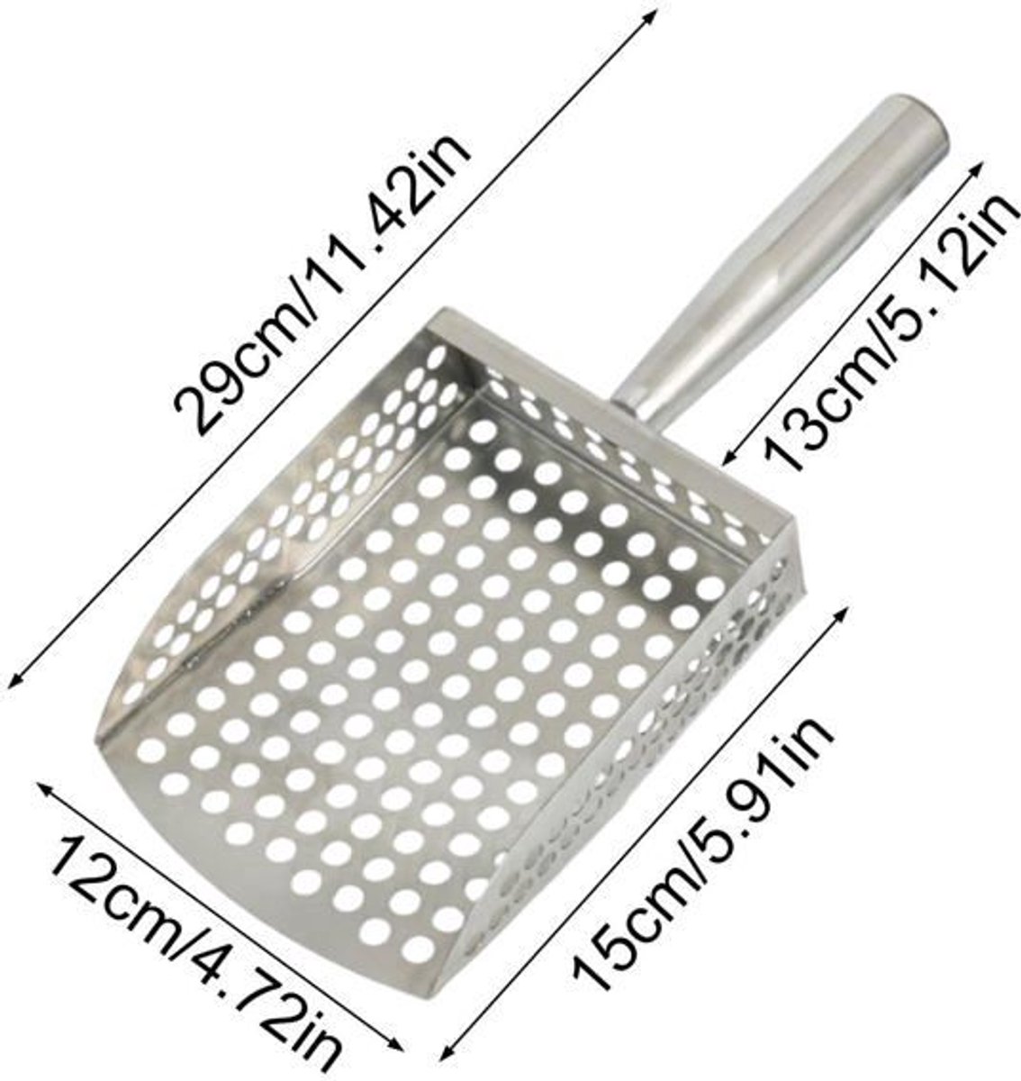LISM-Roestvrijstalen zeeflepel met lange steel, zeefschep, zandfiltergaas