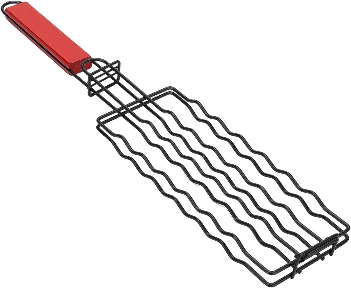 Worstgrillrek - Hotdoghouder - BBQ Koken - Houten Handvat - 6 Worsten - Zwart
