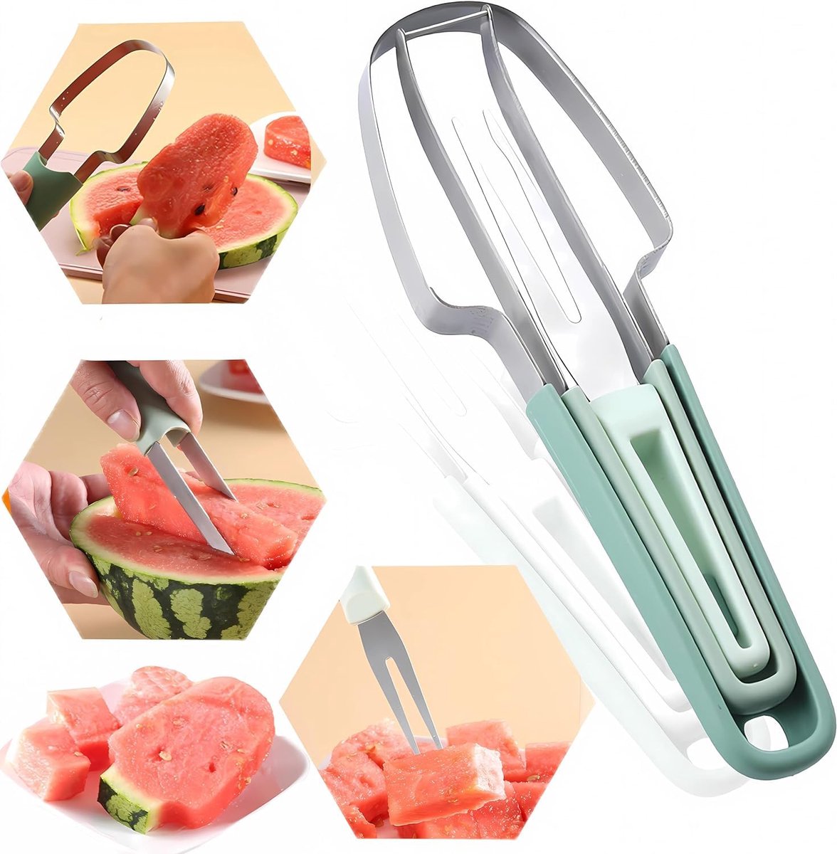 Dailygoods - 3-in-1 Watermeloen Snijder, Inclusief Vork en Popsicle Cutter