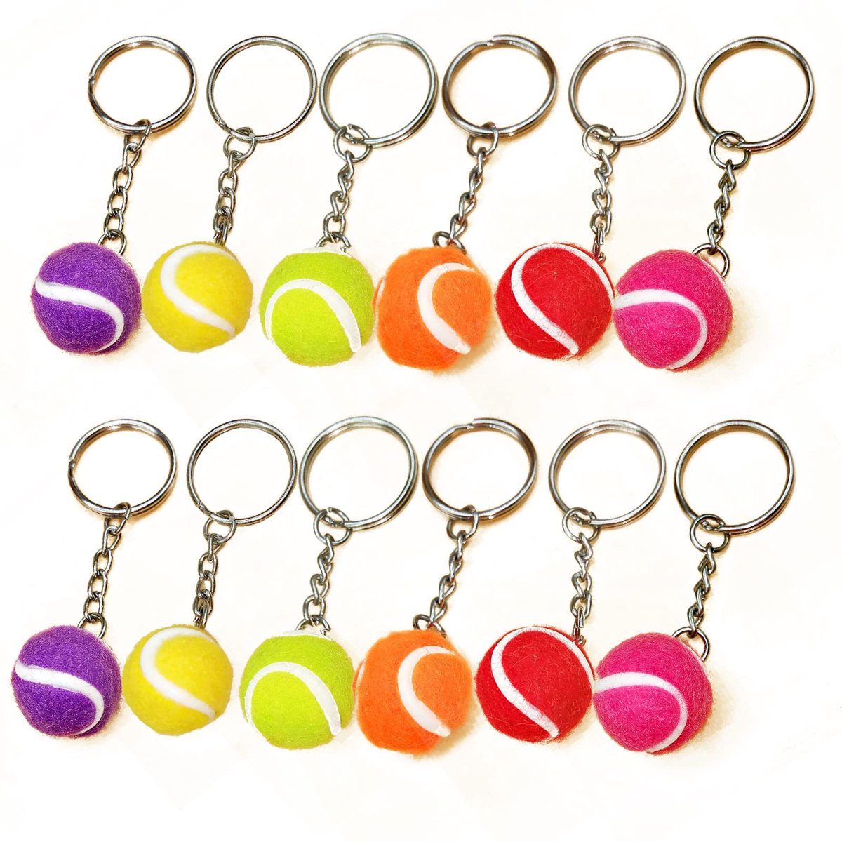 Dailygoods - 12 Stuks Tennisbal Sleutelhangers - Multi Kleuren voor Tennisliefhebbers