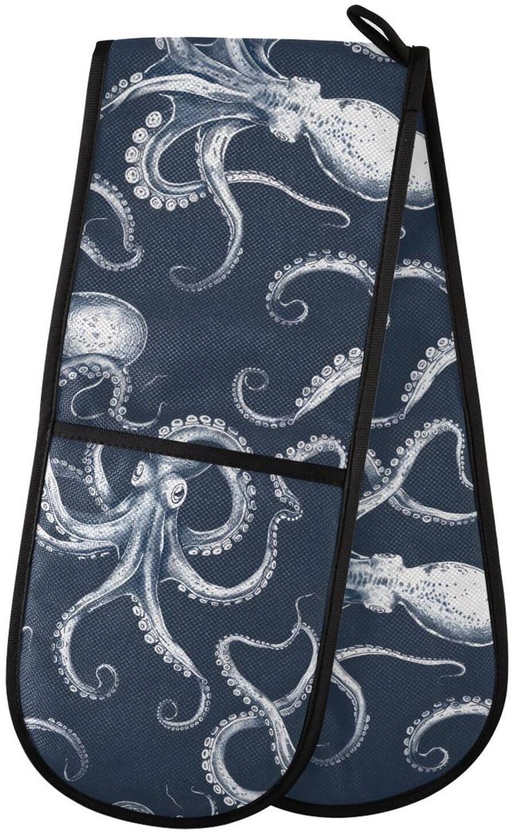 Dailygoods - Dubbele Ovenhandschoenen met Octopus en Zeepaard - Hittebestendig Gevoerd