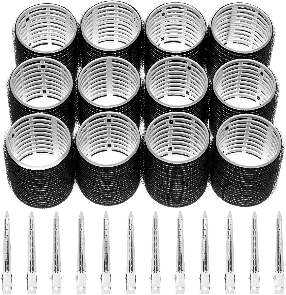 Dailygoods - 12 Grote Zelfklevende Haarrollers 48mm met Roestvrijstalen Clips - Volume zonder Hitte