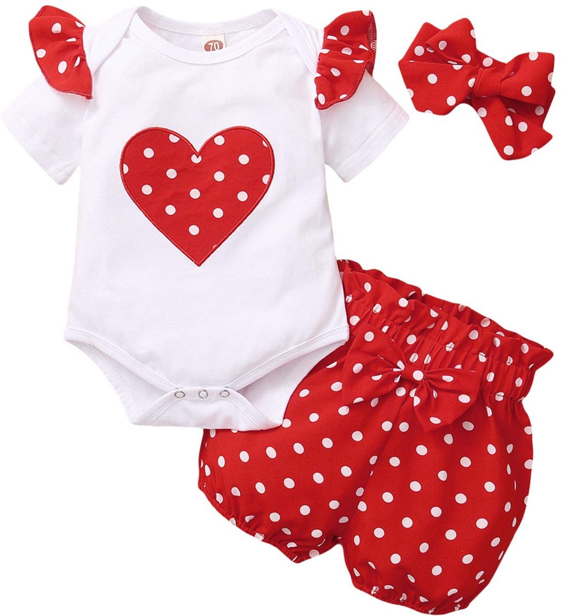 SnelShoppen - Babykleding Meisjes Korte Mouwen Zomer Rompertje + Broek + Hoofdband Set 0-18 Maanden, Mode Outfits voor Feest en Dagelijks Gebruik, Kle