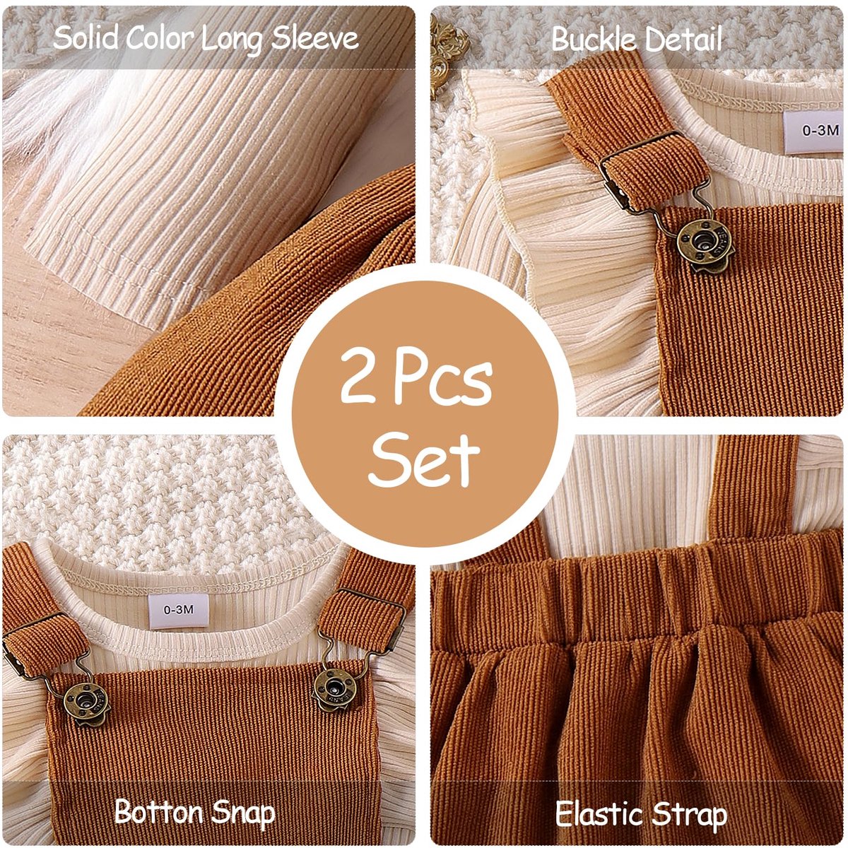 SnelShoppen - Kledingset Pasgeboren Babymeisjes, Rokkensets met Ruches Top + Plaid/Dots/Bowknot Overalls Broek + Stropdas Jurken + Hoofdband, Herfst W