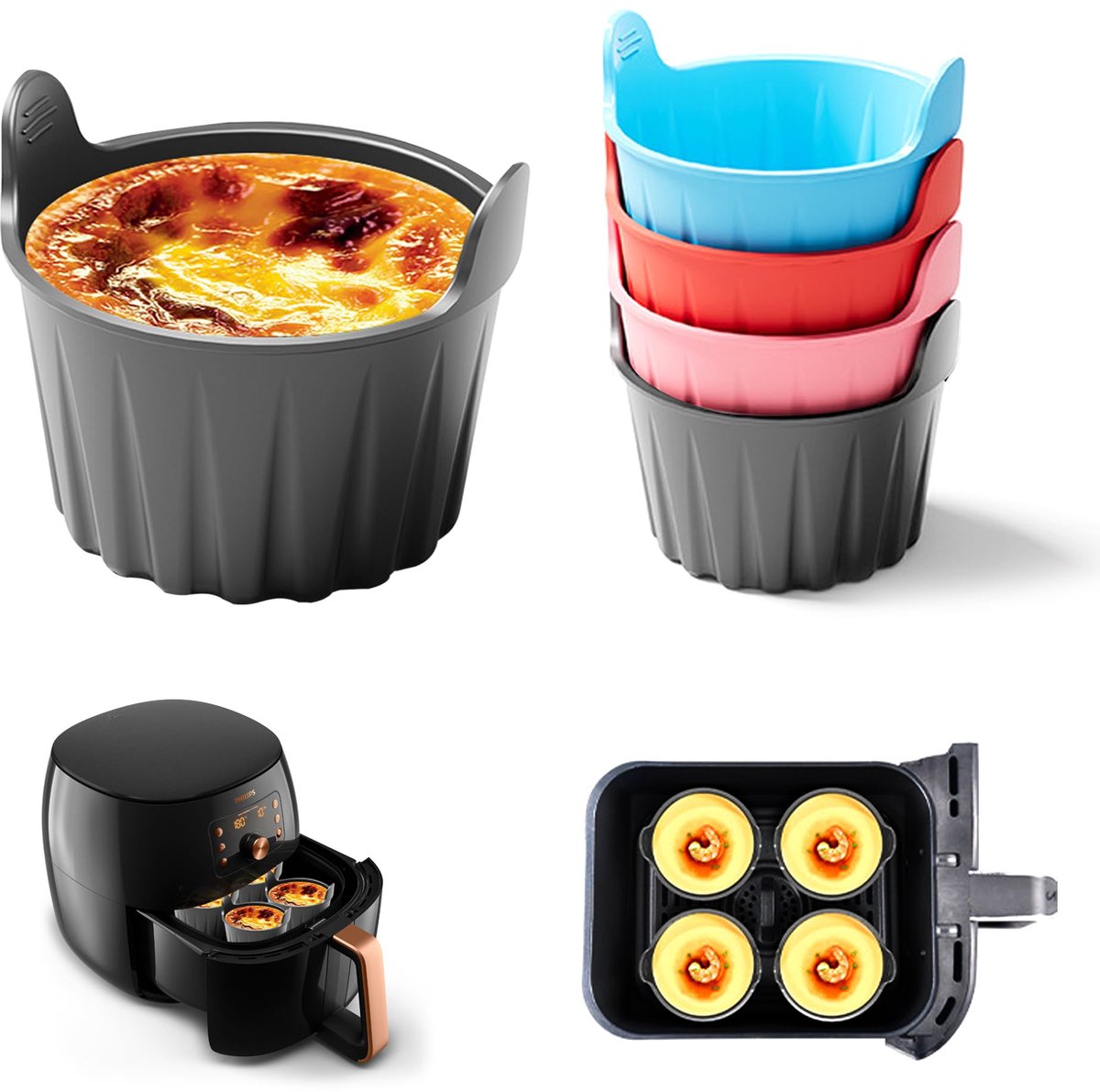 Dailygoods - Silicone Muffin Moulds - 4 Stuks voor Air Fryer - Mini Bakvormen