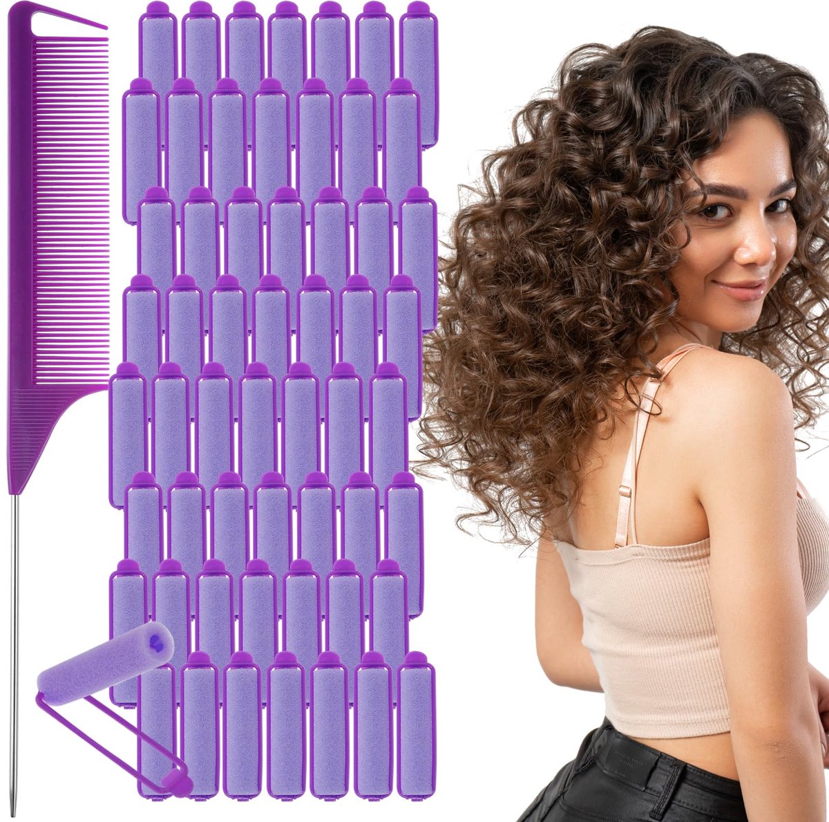 Dailygoods - 56 Stuks Sponge Haarrollers - Warmtevrije Krullers voor Lang en Middelmatig Haar