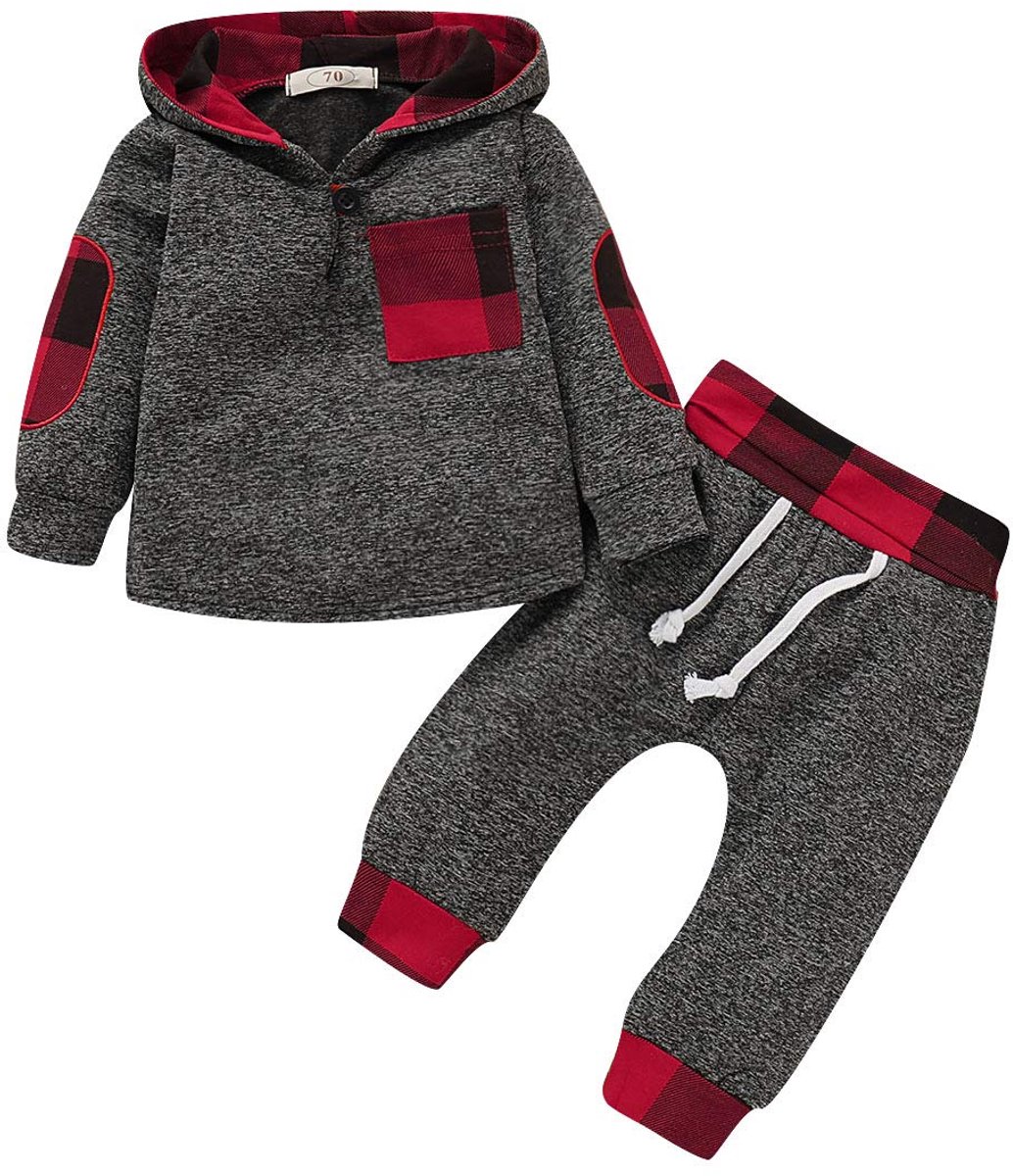 SnelShoppen - Baby meisjes outfit 2-delige set gestreepte bloemen hoodies met zak top + lange broek sweatshirt set voor 6-12 maanden - Rood rooster, p