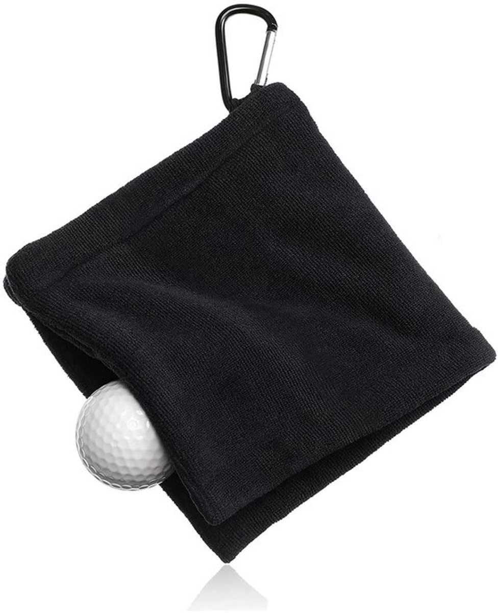 - Microfiber Golfhanddoek - Handige Clip - Compact formaat - Zwart - Ideaal voor Golf, Yoga, Camping - 10 x 10 cm