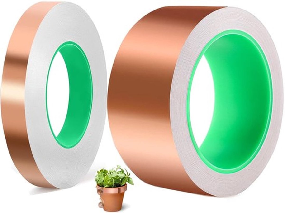 Koper Tape - Beschermt tegen slakken - Zelfklevend - 40 mm x 20 m + 10 mm x 20 m - Ideaal voor tuin en creatief gebruik - Koper Tape