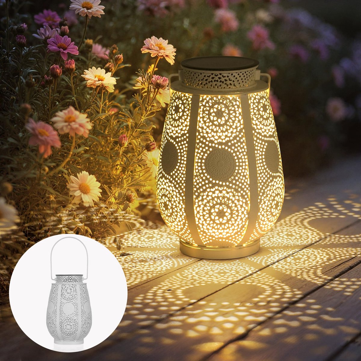 SnelShoppen - Lantaarn op zonne-energie voor buiten, oosterse lantaarns, IP65 waterdicht, metalen zonnelampen, 15 lumen, hangend/staan, tuin decoratie