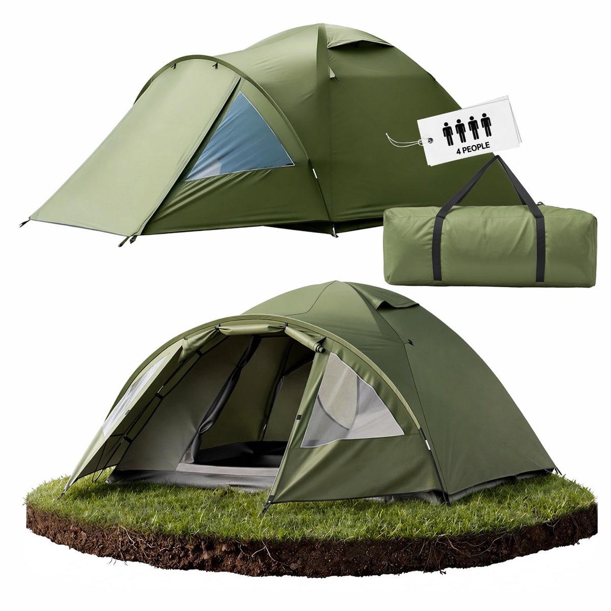SnelShoppen - Campingtent 4 Personen met Voorruimte, Waterdicht en UV-Bescherming, Ultralichte Dubbelwandige Iglo Tent voor Buiten, Reizen en Vissen