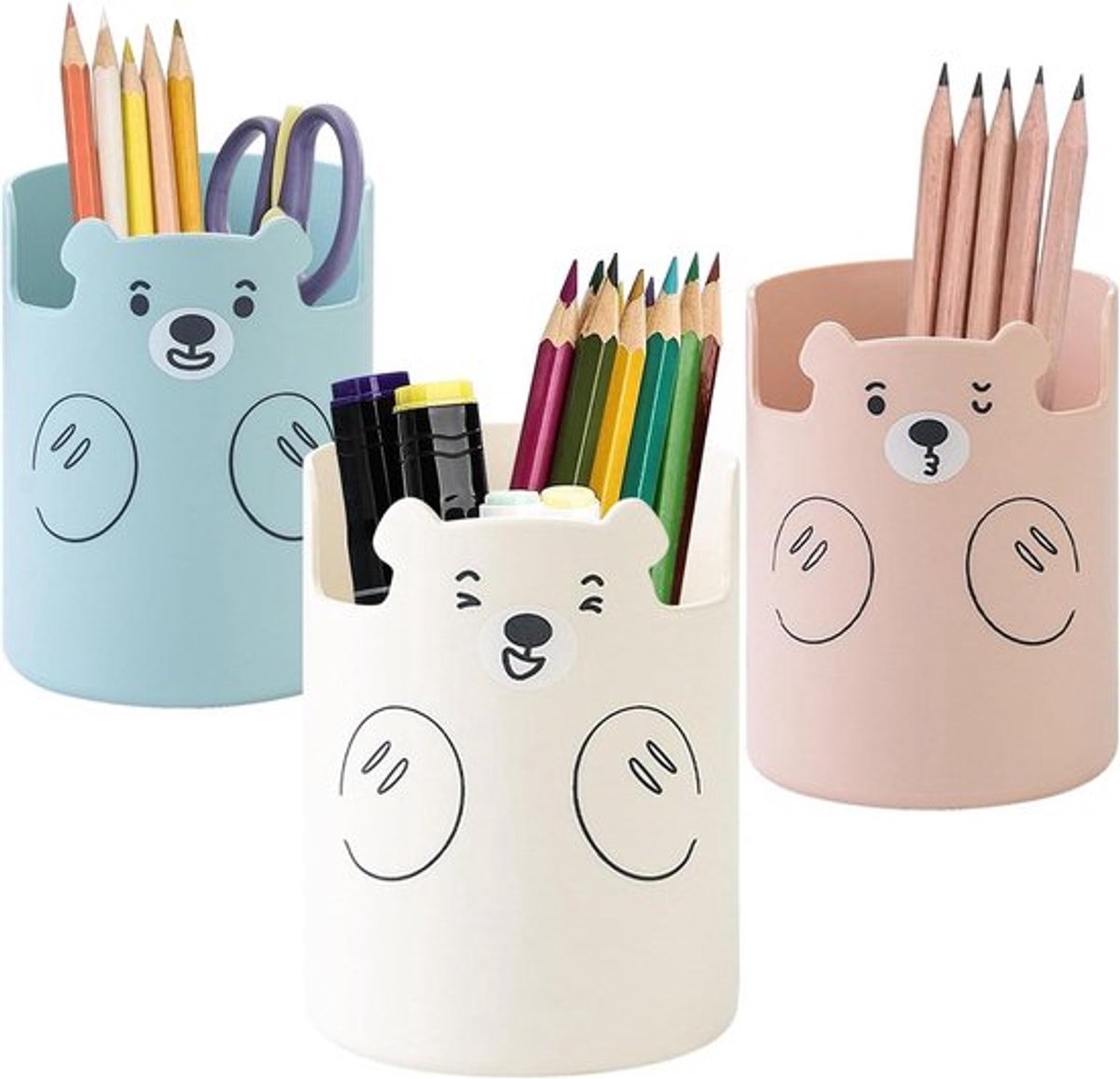 Ronde Multifunctionele Potloodhouder in Wit, Roze en Blauw voor School, Thuis en Kantoor