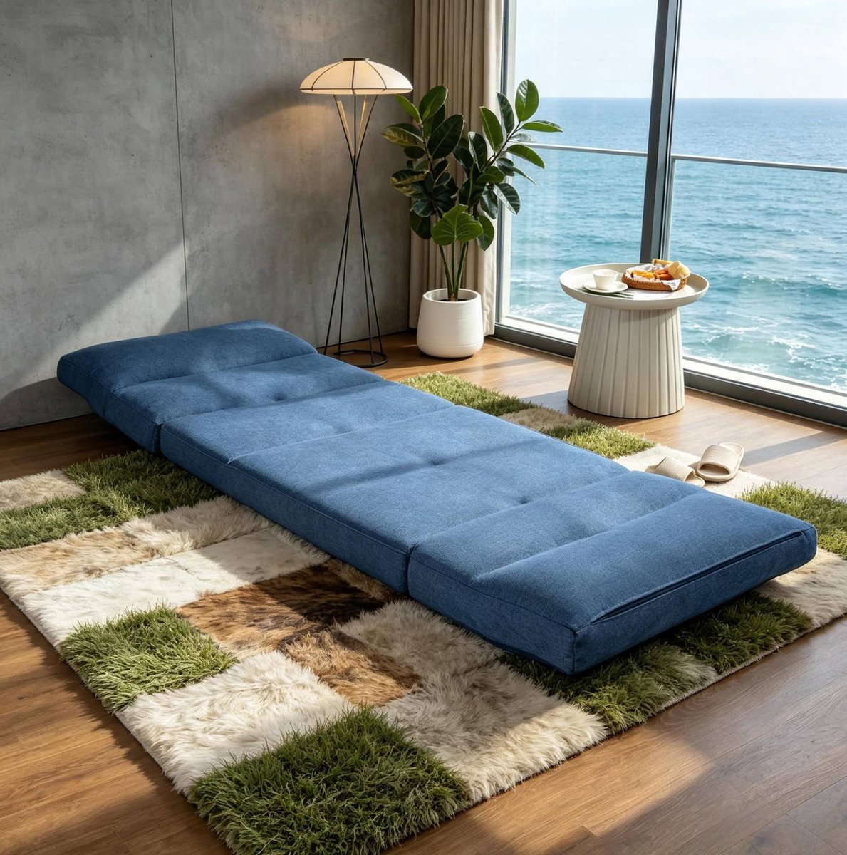 OKWISH Relaxfauteuil - Verstelbare Bodemstoel 70 x 72 x 56 cm - Met 5 Standen van 90 tot 180 Graden - Voor Ontspannen In Woonkamer of Slaapkamer - Polyester - Blauw