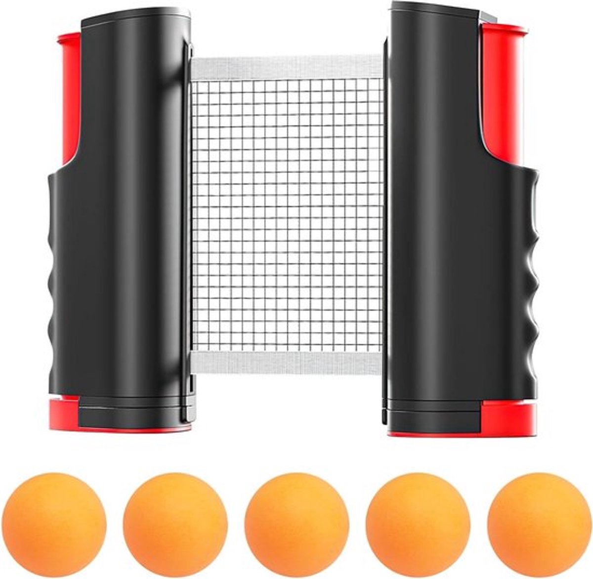 Uittrekbaar Draagbaar Tafeltennisnet met Ballen - Voor Beginners en Gevorderden - Geschikt voor Binnen en Buiten - Maximale Lengte 165 cm