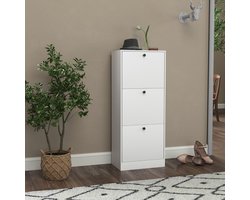 Smal Schoenenkast Met 3 Klapdeuren En Verstelbare Tussenschot – Modern Voor Hal En Kleine Ruimtes – Wit – 47 X 28 X 115 Cm