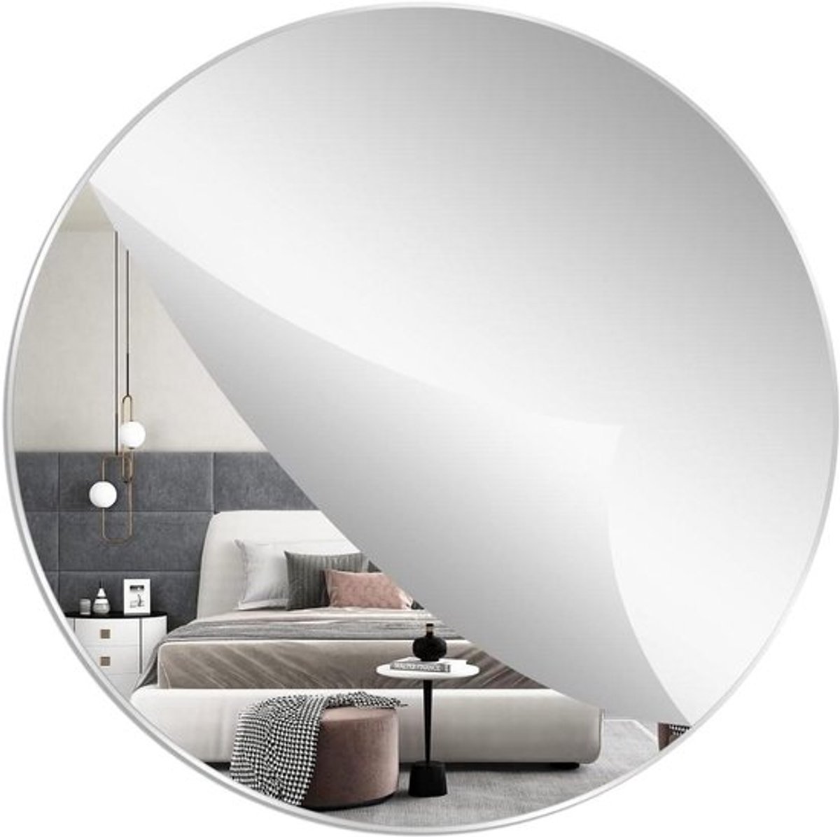 Ronde wandspiegel 40 cm zelfklevend HD groot 16 '' - Make-up spiegel - Frameloos - Decorat
