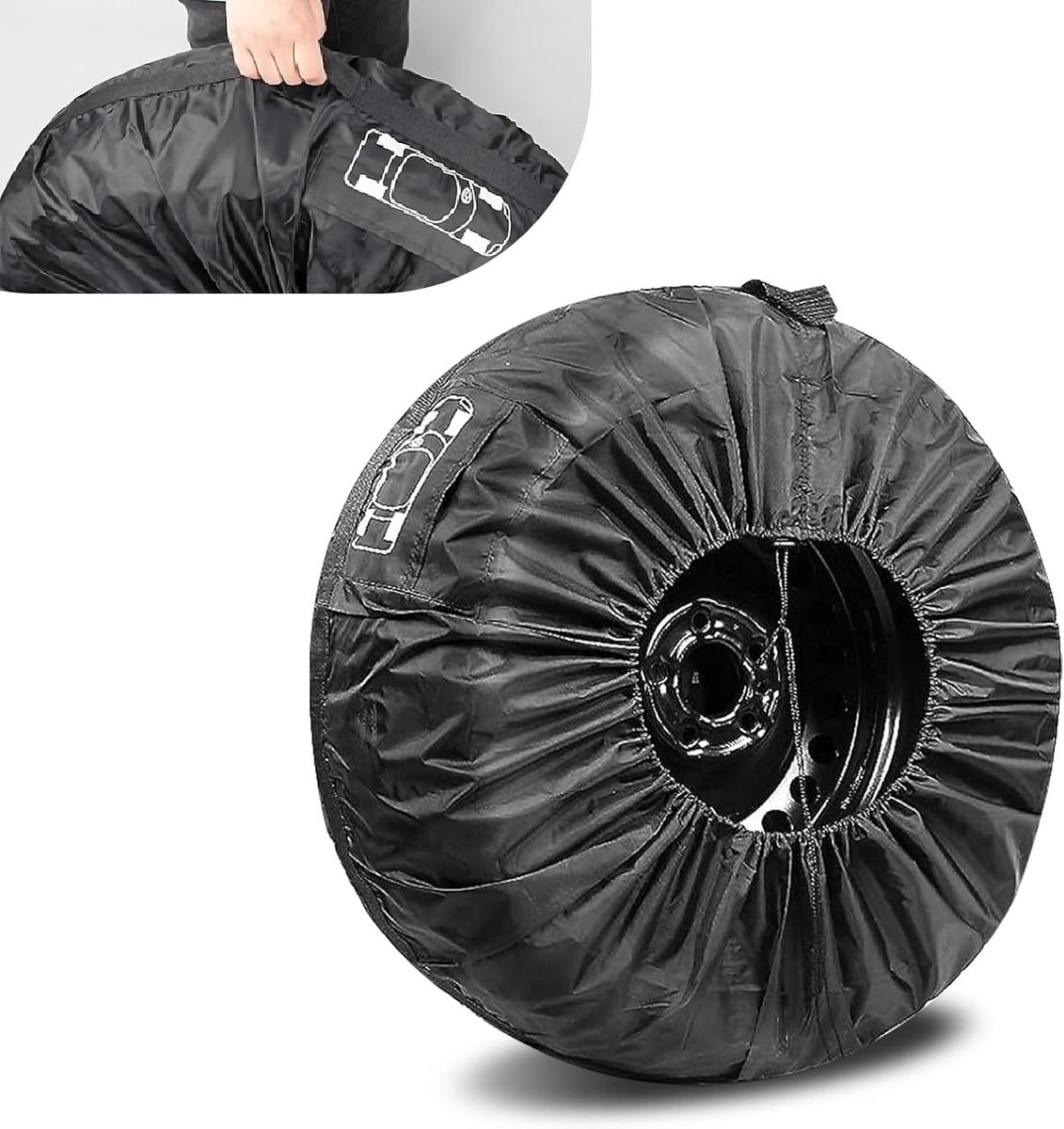 Daity 1-pack – Autobandbeschermer – 80 cm (31,49 inch) – 190T Oxford-stof – Beschermt tegen zon en stof – Geschikt voor reservebanden van 48-58 cm (19-23 inch) – Draagbaar, krasbestendig autoaccessoire voor alle seizoenen (Zwart, maat L)