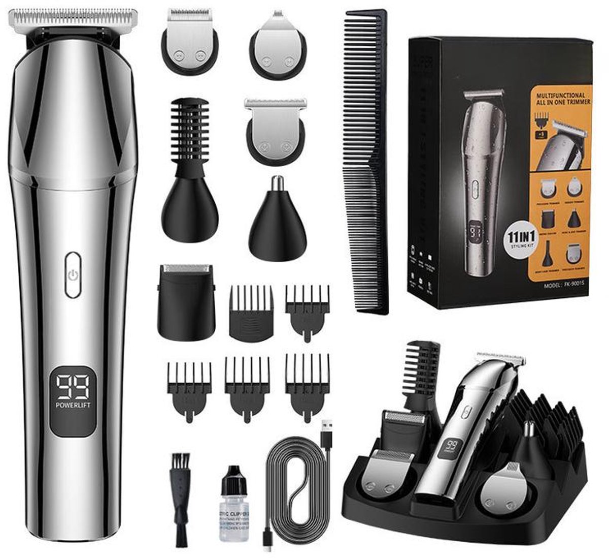 KZQ Multifunctionele Haartrimmer - Metalen Haartrimmer/Scheerapparaat met Automatisch Slijpsysteem - Geschikt voor Mannen, Thuisgebruik en Kapperszaken - Krachtig en Duurzaam - Inclusief Accessoires