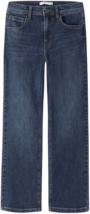 Donkerblauwe jeans met rechte pijpen en een stonewashed effect.