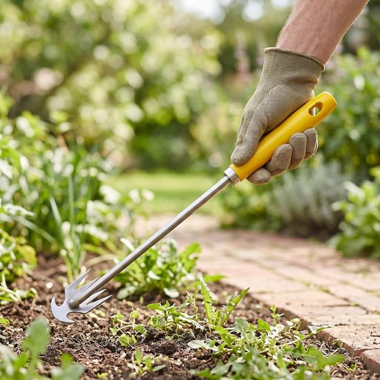 Grastrekker Roestvrij Staal - Onkruidverwijderaar Gootsteen - Tuinonderhoud Vereenvoudigen - Ergonomisch Rubberen Handvat - 51 x 6 x 12 cm — afbeelding 3