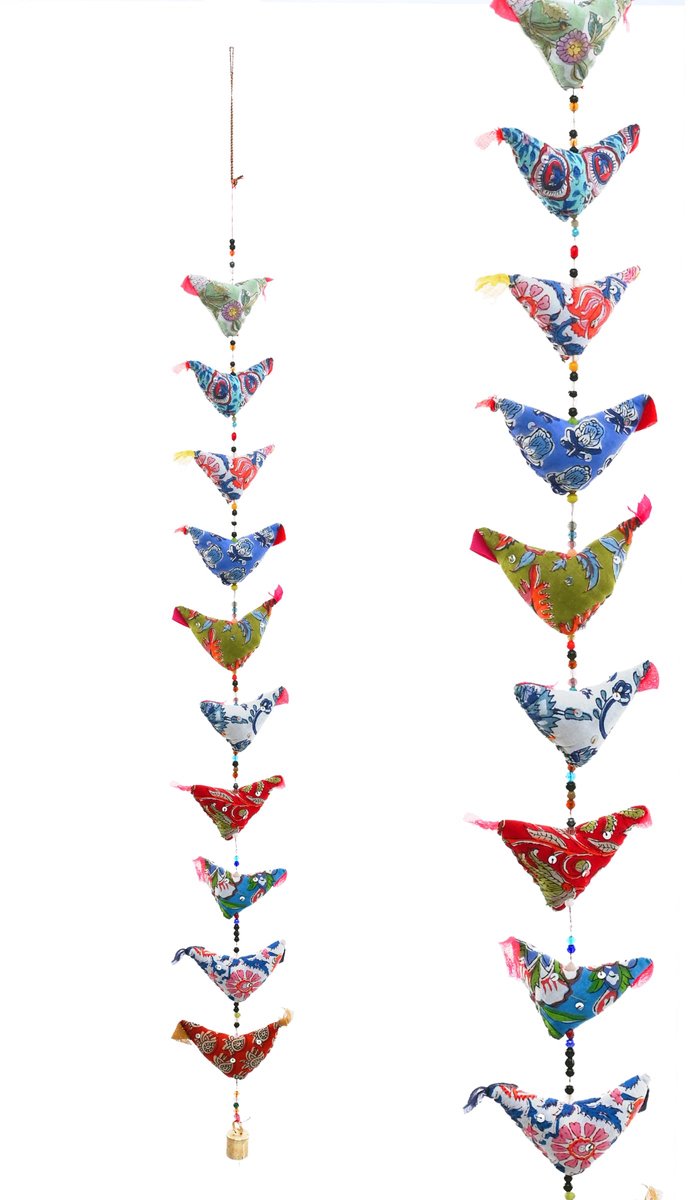 SnelShoppen - Deur Hangen met 10 Stoffen Vogels Tota String met Bel - Indiase Traditionele Decoratie voor Thuis, Raam, Muur en Slaapkamer - 39"/3.25 F