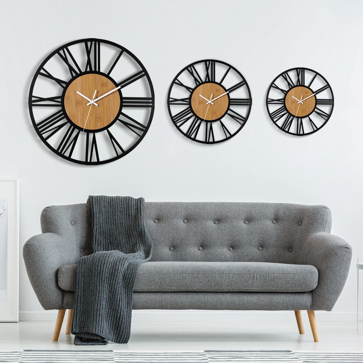 SnelShoppen - Grote Wandklok 40cm, Stille Niet Tikkende Houten Klok, Moderne Rustieke Wanddecoratie voor Woonkamer, Slaapkamer, Keuken, Kantoor, Huisd