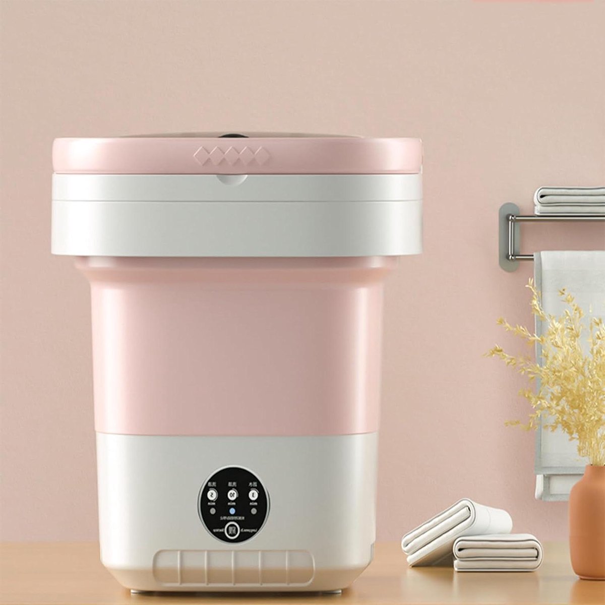 Opvouwbare Wasmachine Mini Wasmachine Compact Wassen Geïntegreerde Droogfunctie 12 Liter Capaciteit Roze