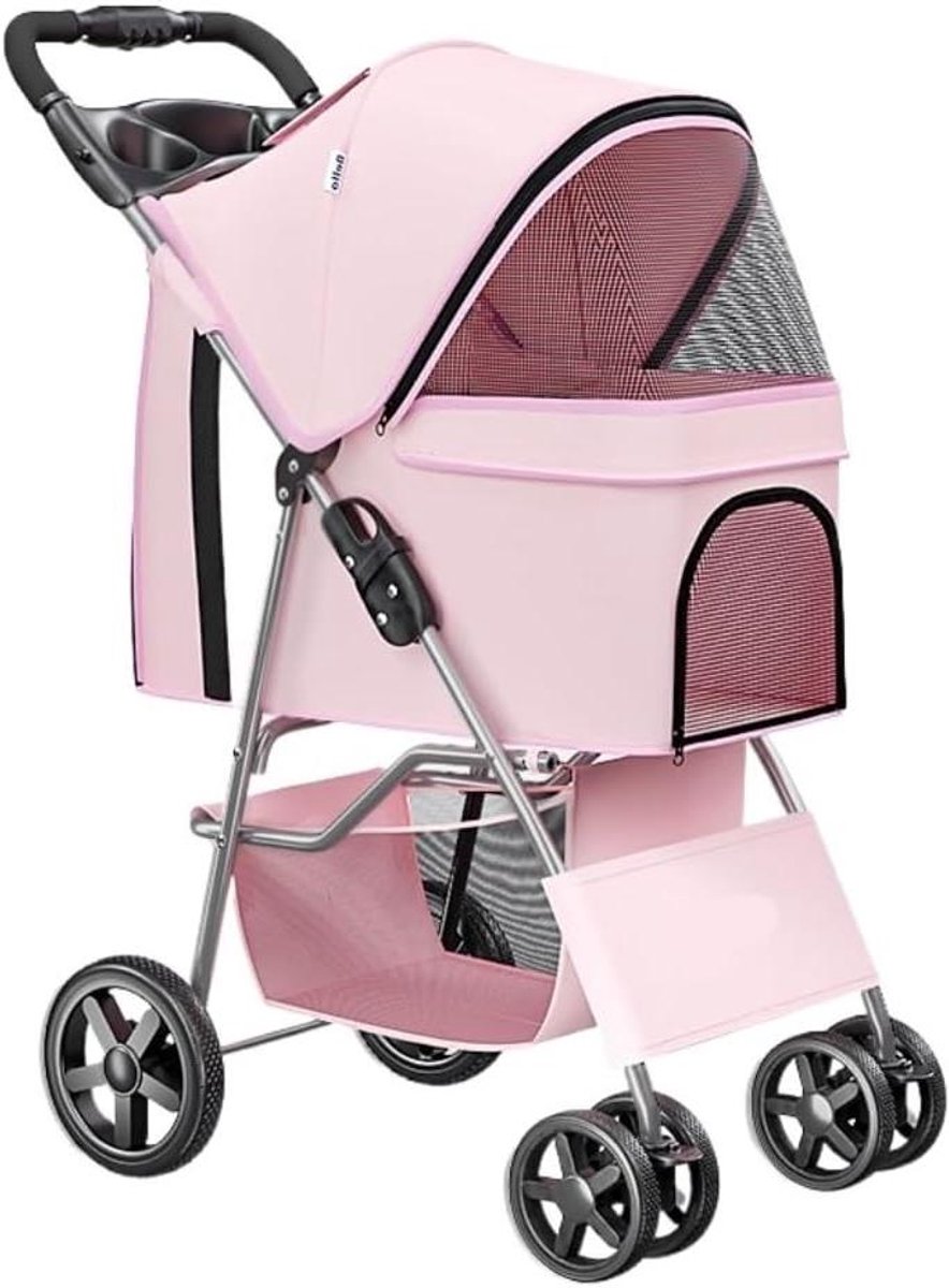 Huisdieren Kinderwagen - Hondenbuggy Kattenwagen - Comfortabel Reizen - Opvouwbaar Ontwerp - Tot 15 kg - Roze