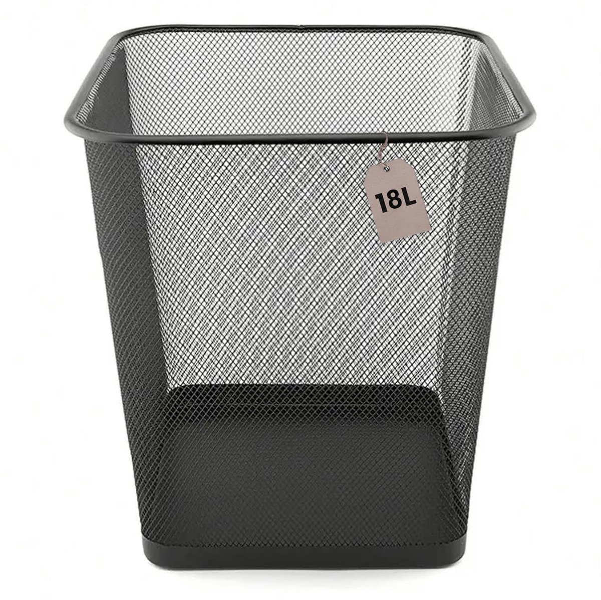 SnelShoppen - Vierkante Papiermand Metaalgaas 18 Liter Zwart - Prullenbak Kantoor Bureau-afvalbak Metalen Vuilnisbak Recyclen Prullenmand Keuken Badka