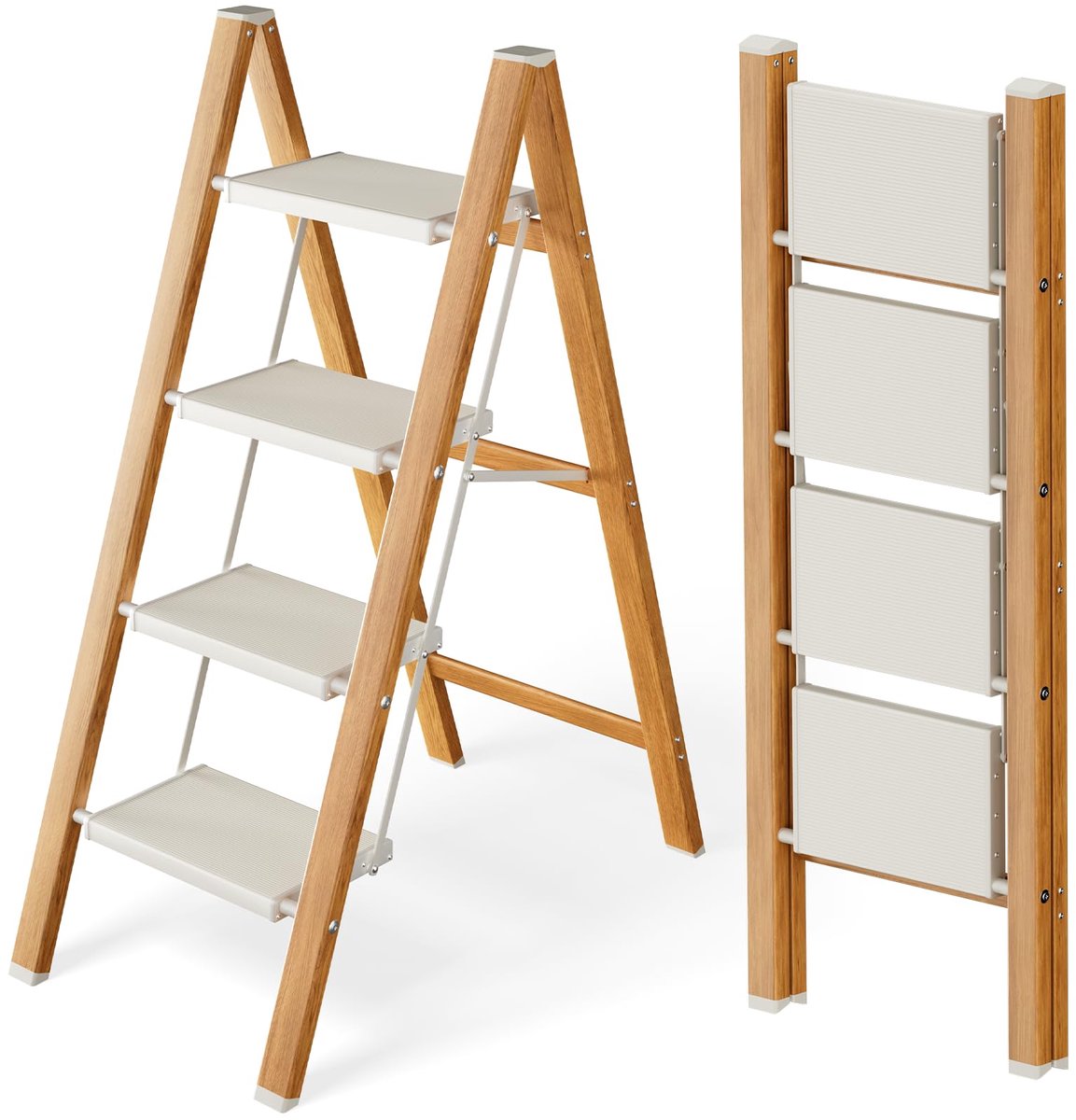 SnelShoppen - Inklapbare Trapladder met 4 Treden - Aluminium, 150 kg Capaciteit, Anti-slip Pedaal, Draagbare Opstapkruk voor Binnen en Buiten, Estheti