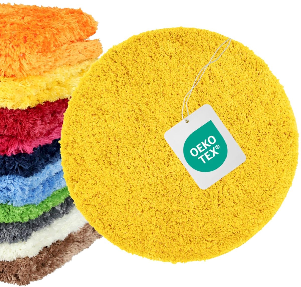 SnelShoppen - Badkamer Tapijt Geel - Antislip Badmat Set - Machinewasbaar - Comfortabele Toiletmat Ø 56cm - Geschikt voor Badkamer en Toilet