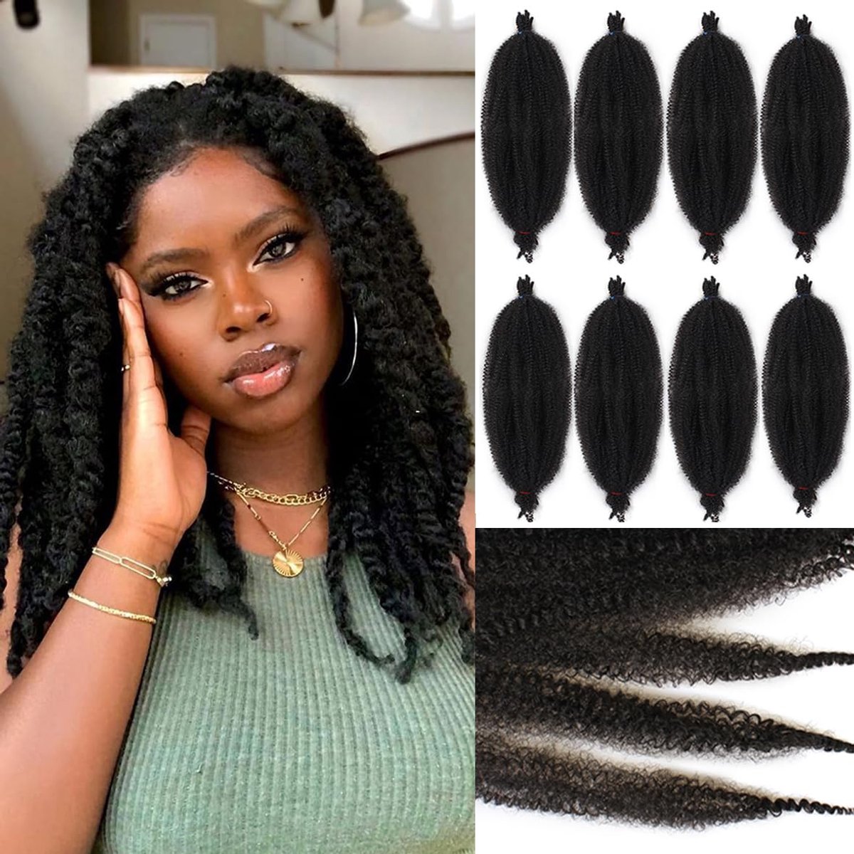 Dailygoods - Leeven Springy Afro Twist Haar - 12 Inch Pre-Gescheiden Haar voor Vlechtwerk