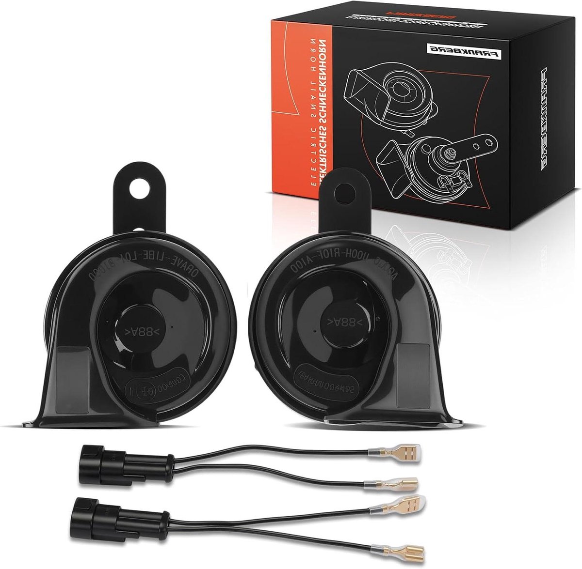 Signaalhoorn Set - Claxon Hoorn - Auto Geluid - 2 Draadconnectoren - 22.5 x 17.5 cm - Zwart