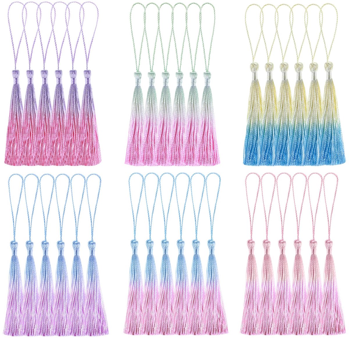 Dailygoods - 36 Stuks Mini Tassels Boekenleggers - Kleurrijk Handgemaakt