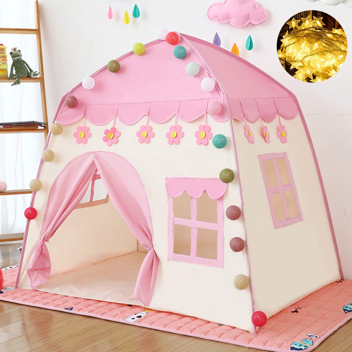Dailygoods- Speeltent met Sterrenverlichting - Kindertent voor Binnen/Buiten - Prinsessentent - Speelhuisje - Creatief Avontuur - Geschikt voor Meisjes/Jongens - Speelhuis