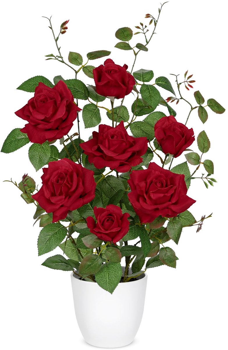 Dailygoods - Kunstbloemen Rozenstruik in Pot - Zijde Rozen voor Decoratie