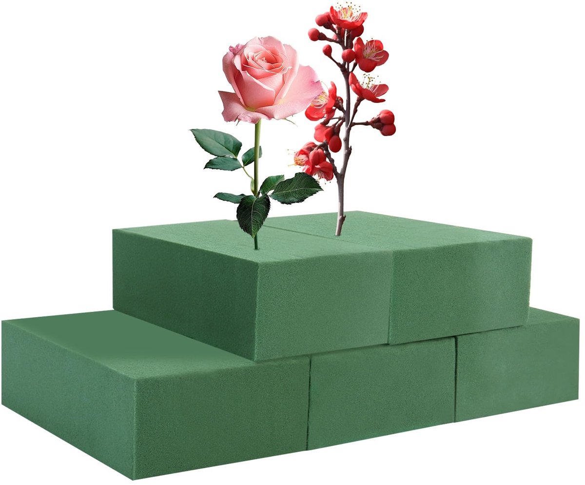 Dailygoods- Steekschuim 5 Stuks - Groene Rechthoekige Steekschuim - 14 x 8 cm - Steekmos voor Verse/Kunstbloemen - Vochtabsorberend - Ideaal voor Knutselen/Feesten - Bloemschuim