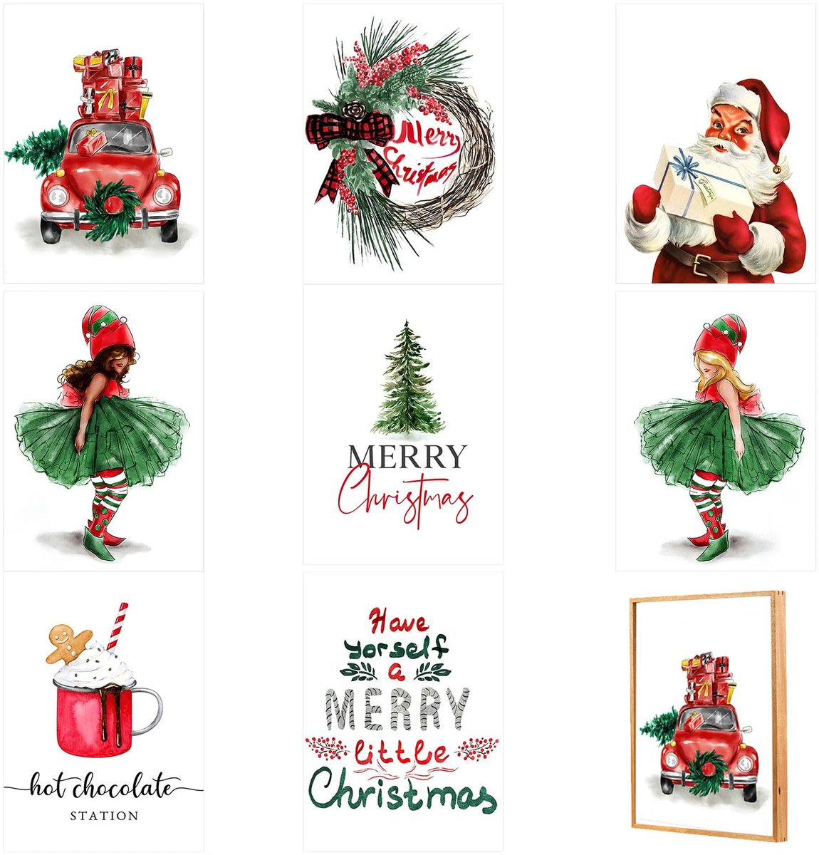 Kerstposters set van 8 - Frameloze wanddecoratie - Feestelijke patronen - Perfect voor thuis - ShopVlot