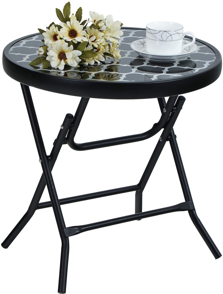 Dailygoods - Opvouwbare Ronde Tuin- en Koffietafel - Weerbestendig Glas en Metaal