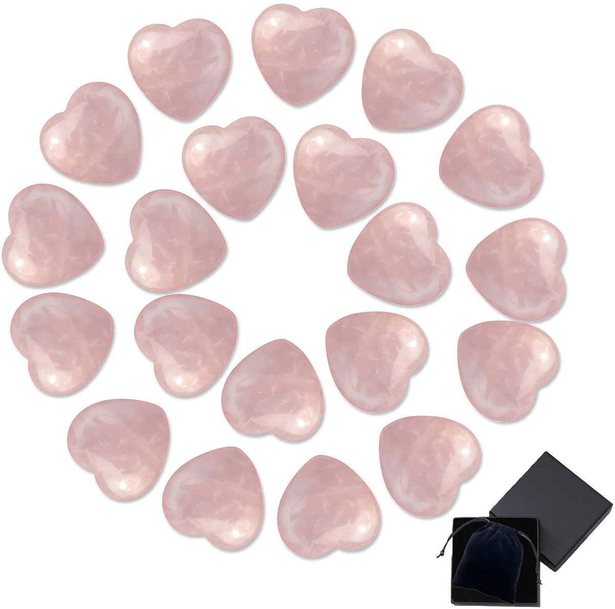 Dailygoods - Set van 20 Helende Stenen - Rozenkwarts Hart voor Meditatie en Yoga