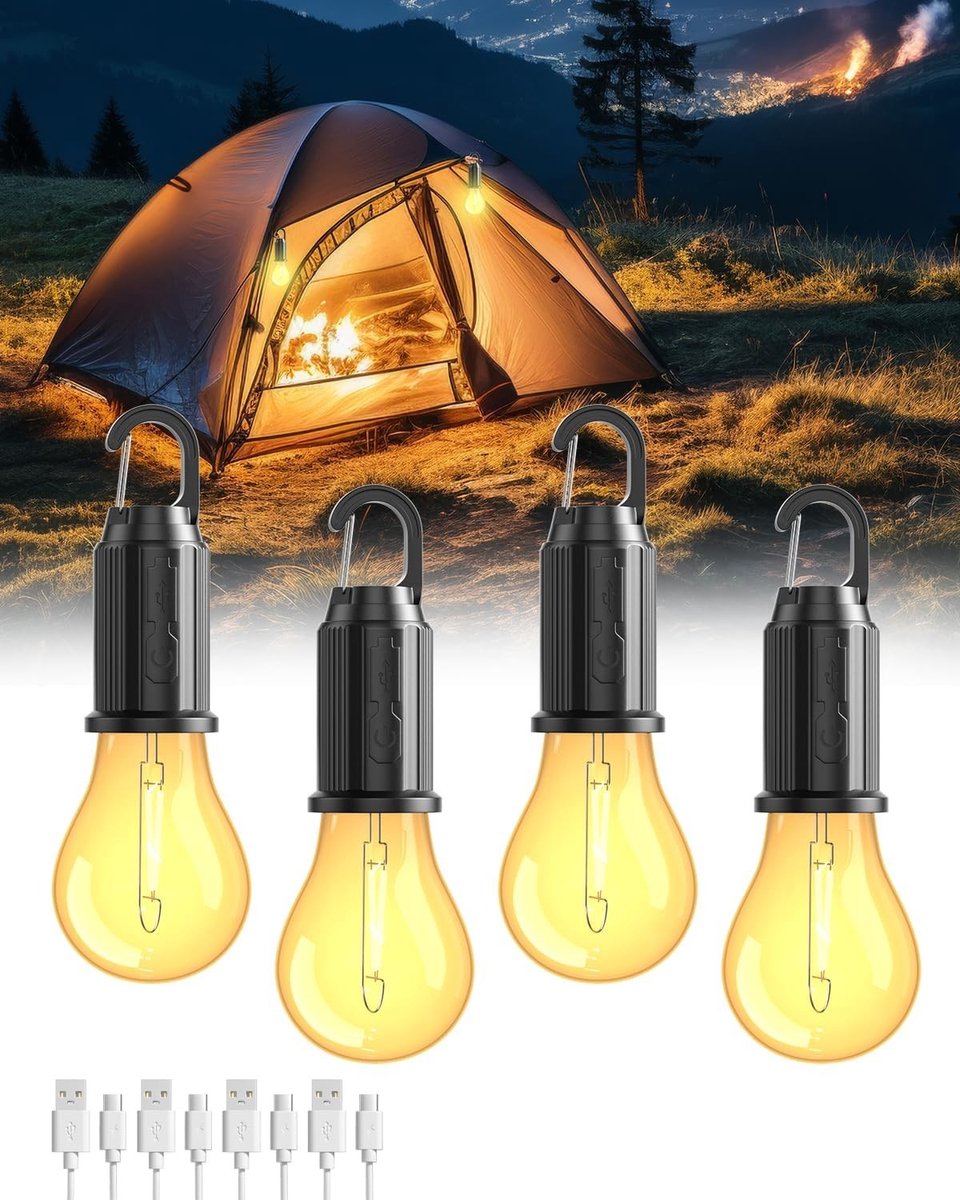 Campinglampen oplaadbaar LED 3 lichtmodi - 4 stuks energieklasse A+++ - duurzaam en waterdicht - ideaal voor kamperen - ShopVlot
