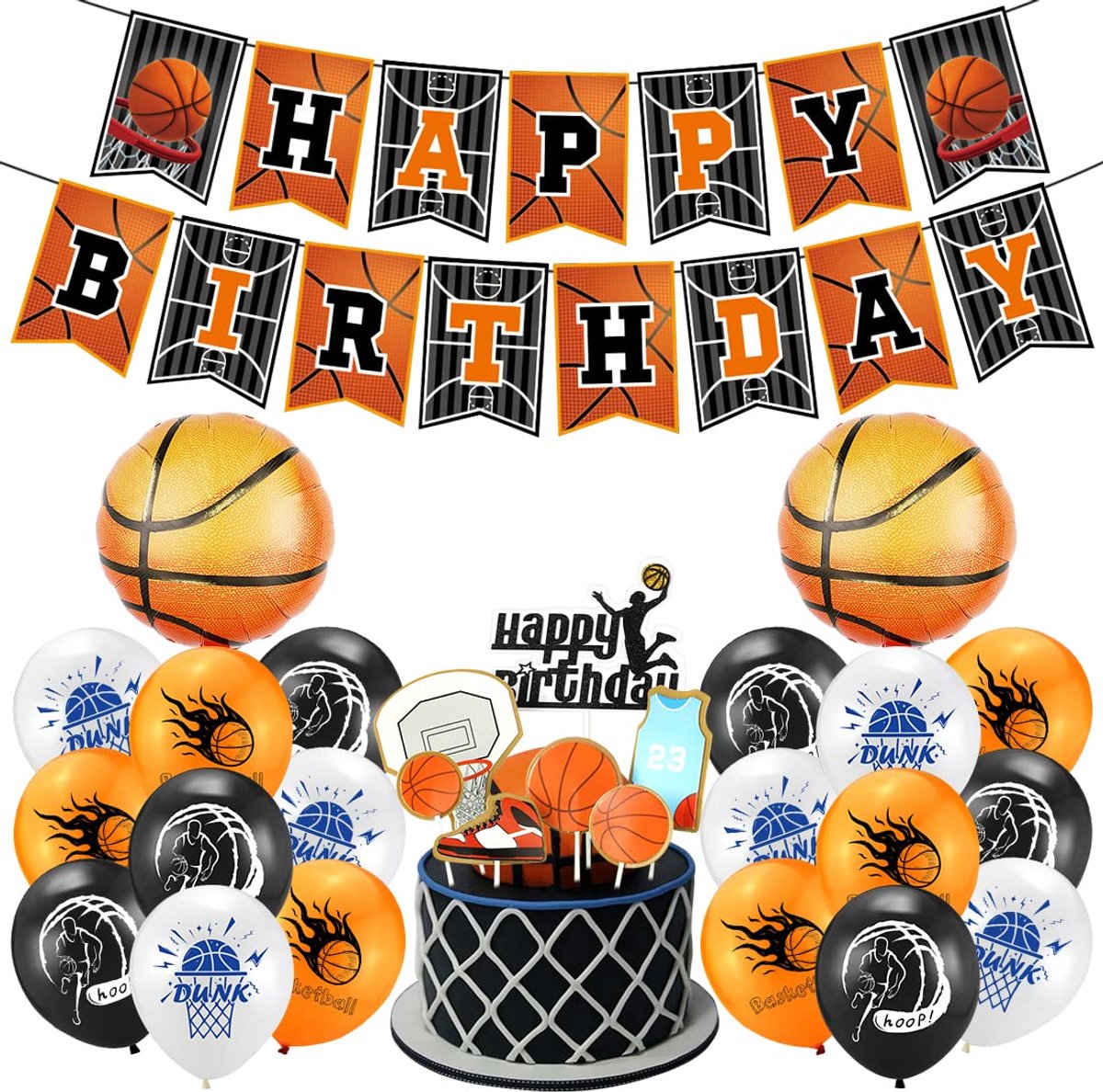 Dailygoods - Basketball Ballonnen en Taartdecoratie Set - Verjaardagsversiering voor Kinderen