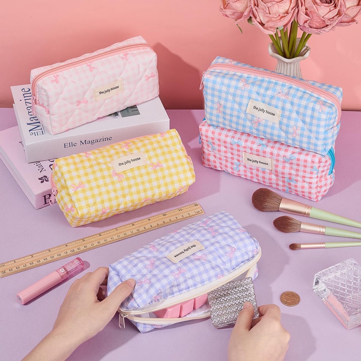 Dailygoods - 10 Stuks Gewatteerde Make-up Tas in 5 Kleuren - Cosmetische Koffer voor Dames en Meisjes