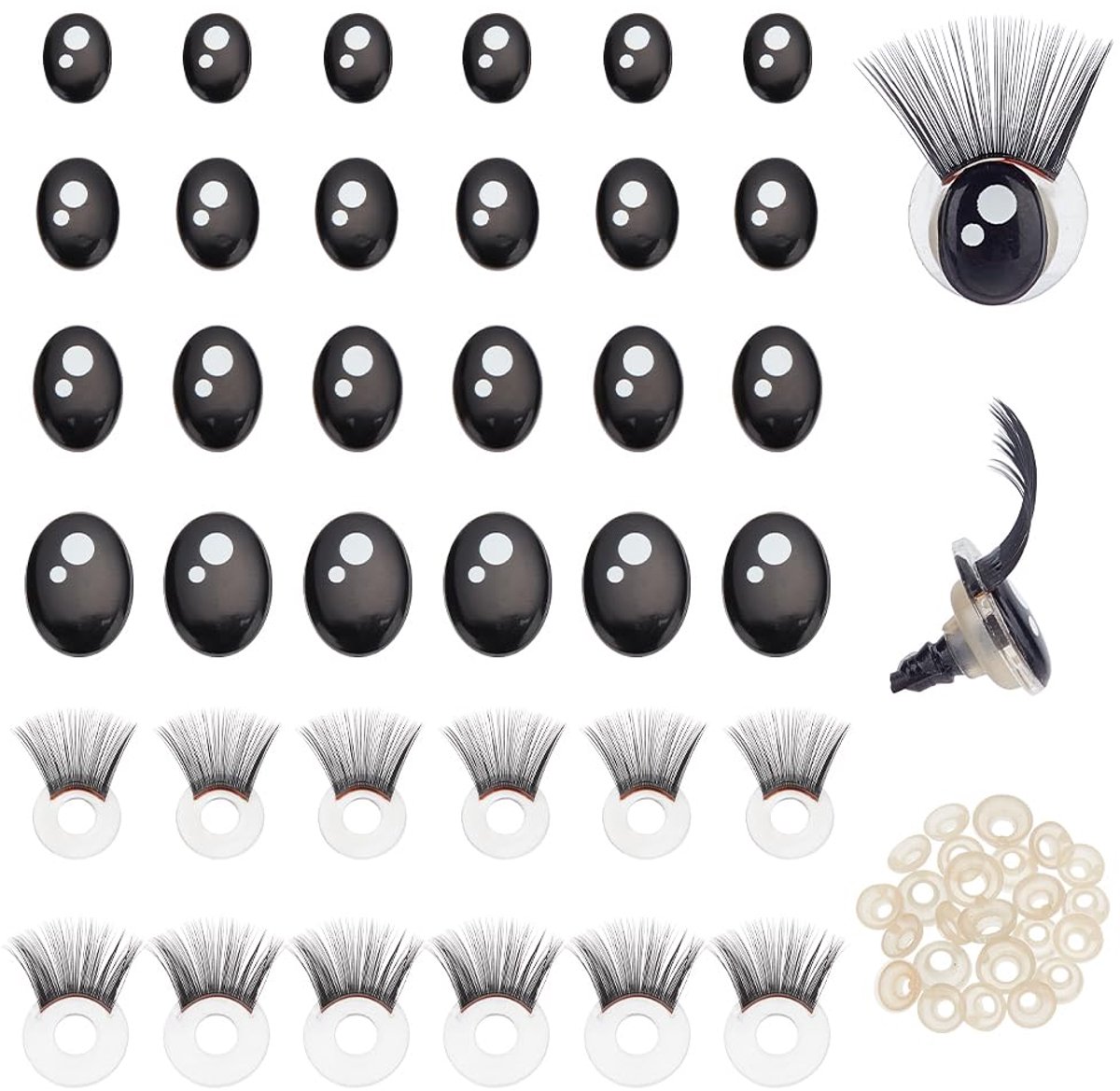 Dailygoods - 24 Sets Veiligheid Ogen met Wimpers voor Amigurumi - Handgemaakte Dierenogen