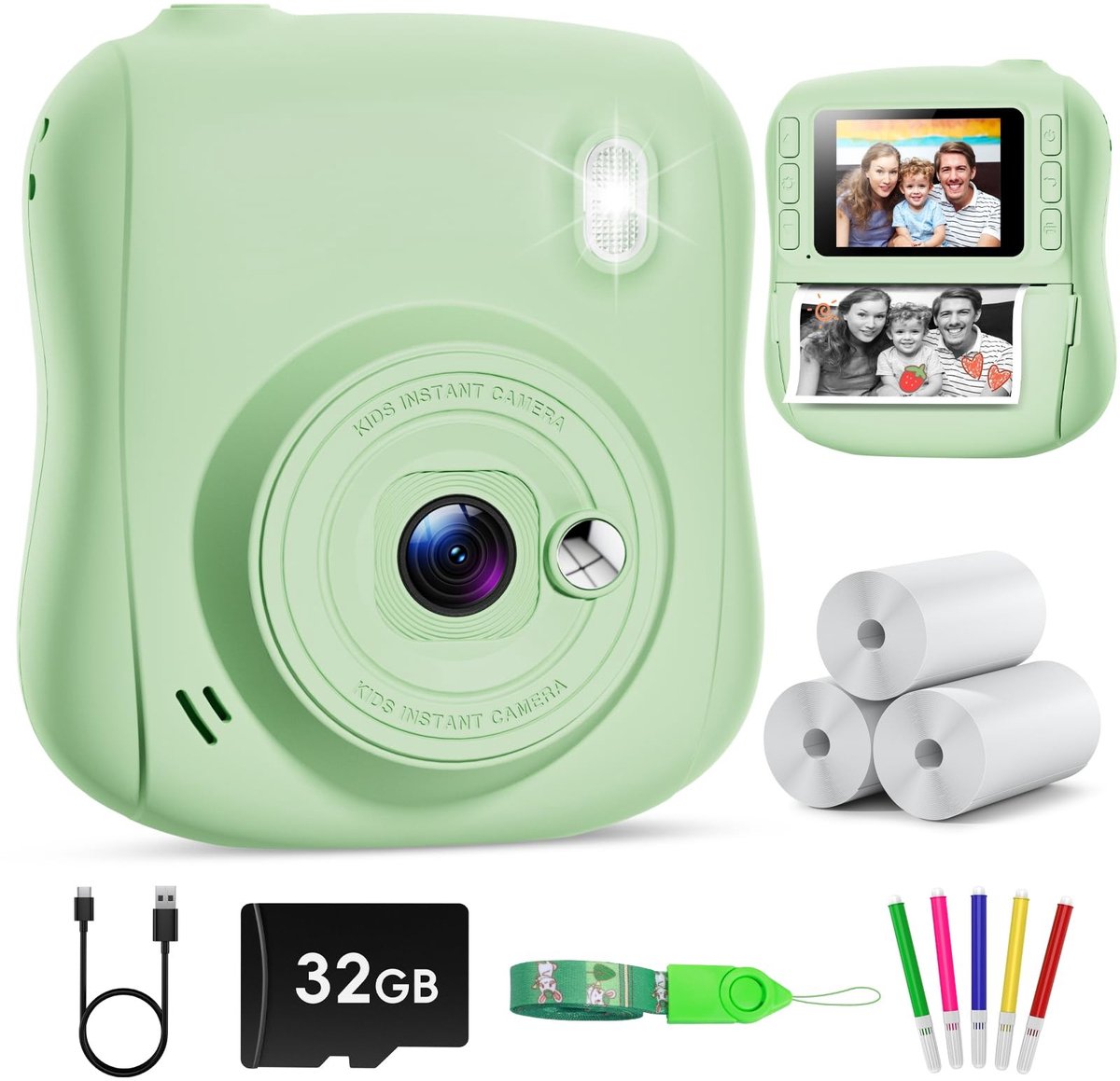 Dailygoods - Instant Camera voor Kinderen - 1080p Digitale Kindercamera met 32 GB Kaart