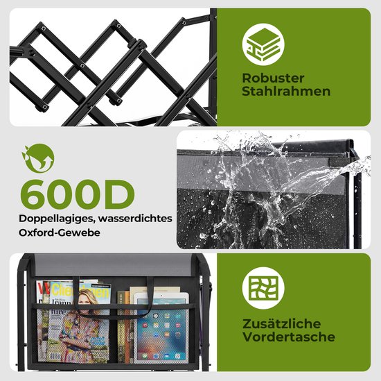 MIVRAY Tuinkar - Opvouwbaar En Compact - 74 x 46 x 96,5 cm - Staal En 600D Oxford - Zwart - Voor Boodschappen En Camping — afbeelding 3