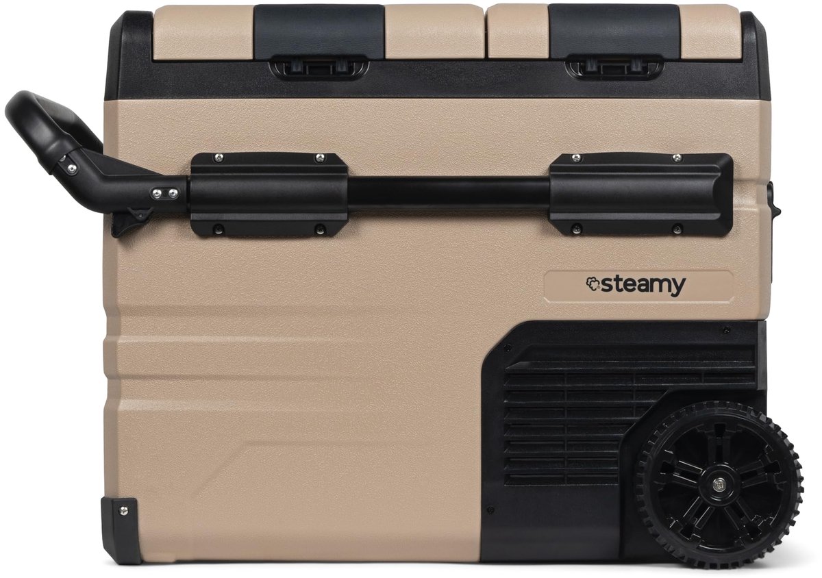 SnelShoppen - Elektrische Compressor Koelbox op Wielen 45L, Steamy-E Dual Zone, Zandkleurig, Vriezen tot -20°C, Koelen tot +20°C, Ideaal voor Camping,