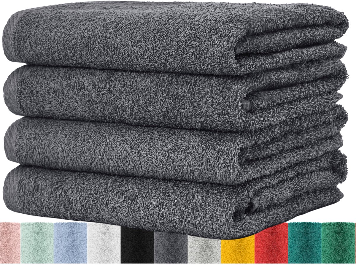 SnelShoppen - Handdoekenset voor Huishouden en Gasten, 4 Stuks Badstof Handdoeken met Ophanglus van Zacht Katoen, 50 x 100 cm, Öko-Tex Standard 100, I